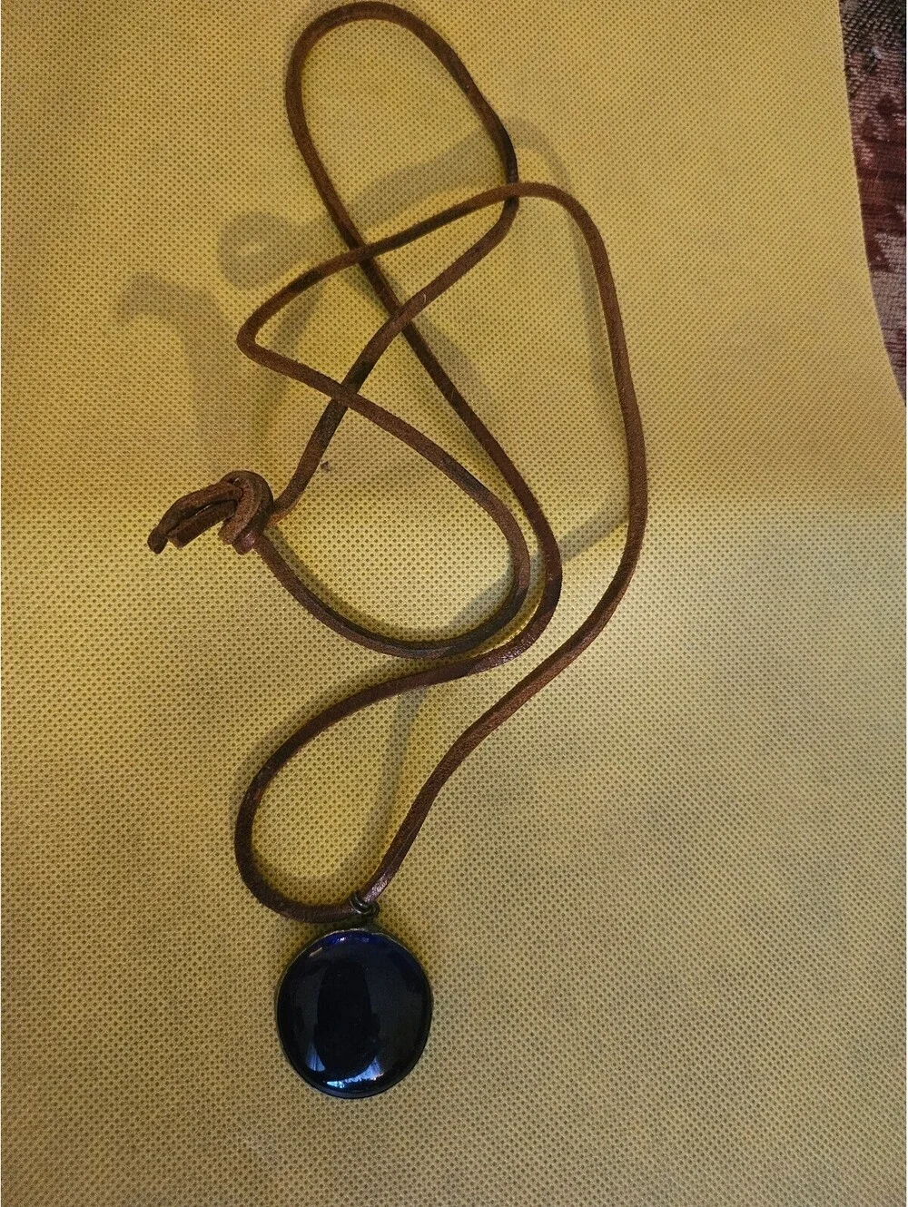 Leather Cord with big black Stone Pendant Necklace - unknown origin - as shown